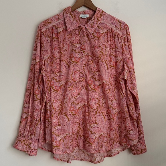SUNDANCE Poppy Bloom Cotton Paisley Floral Long Sleeve Top Tunic Size XL - Picture 2 of 6